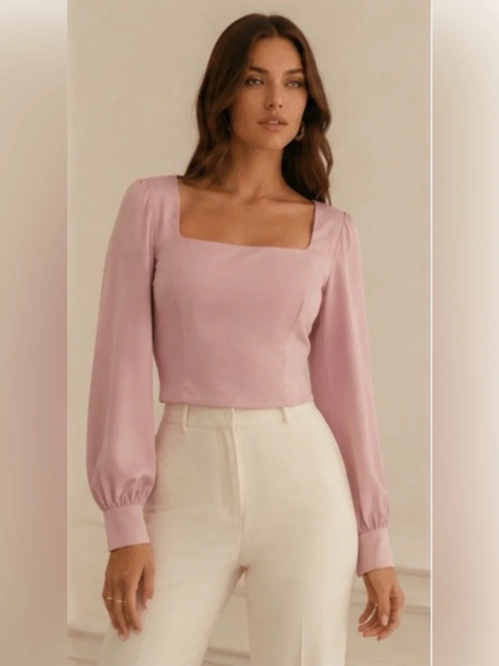 ASTR The Label Blush Pink Satin Square Neck Puff Sleeve Romantic Coquette Size M